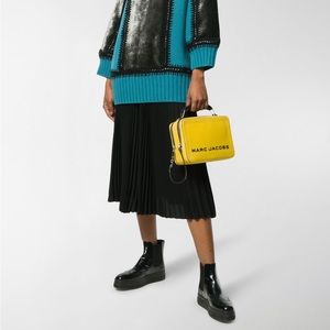 Marc Jacobs Yellow Textured Leather Square Handled Two Compartment Shoulder Bag
